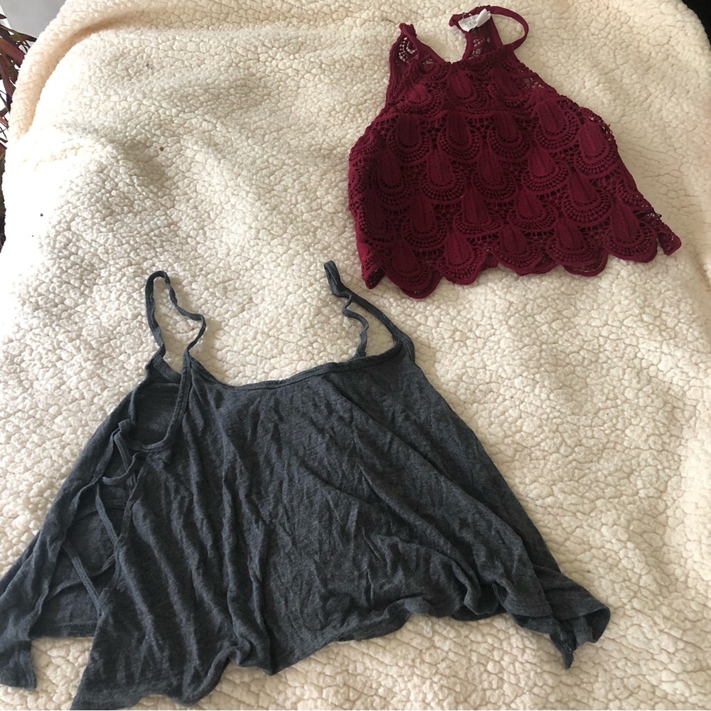 Women’s Grey Tank Top and Red Lace High Neck Top